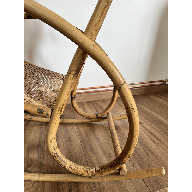 Rocking-chair vintage en rotin et bambou, 1960