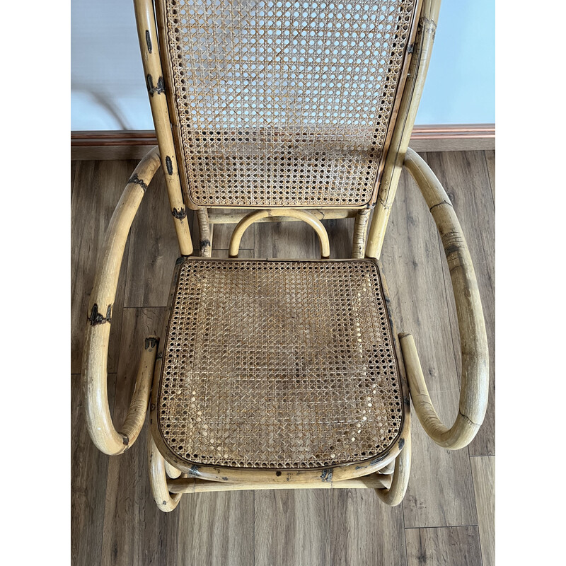 Cadeira de baloiço vintage de vime e bambu, 1960
