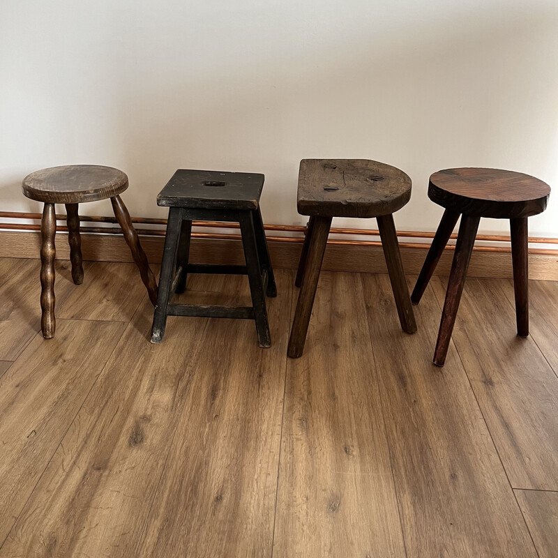 Set of 4 vintage tripod stools