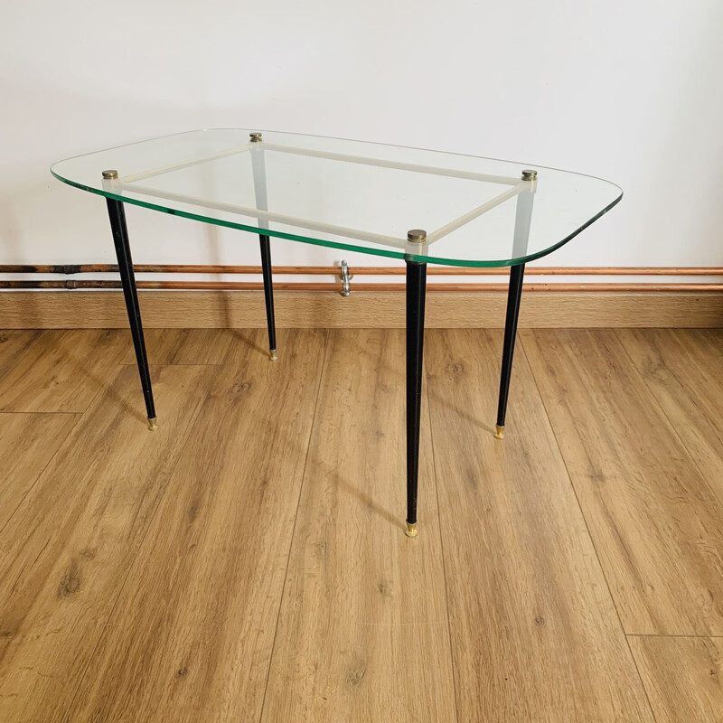 Table basse vintage en verre et laiton, 1960