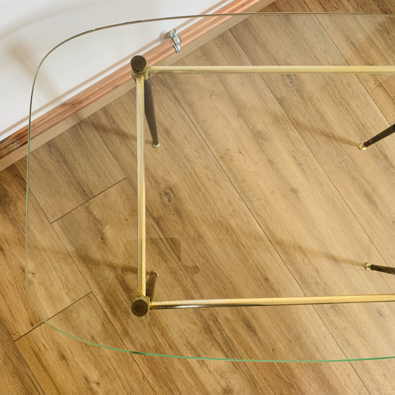 Vintage glass and brass coffee table, 1960