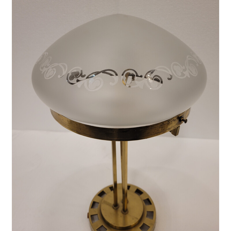Lámpara de sobremesa Art Déco vintage en bronce dorado y cristal, Francia 1940