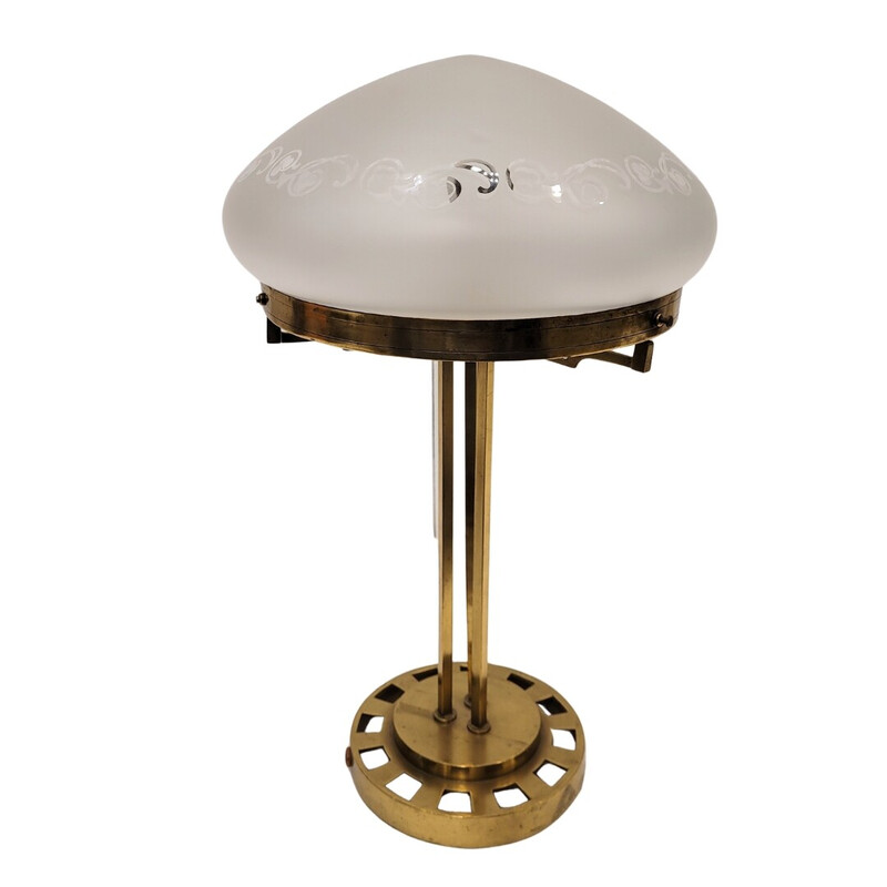 Lampe de table vintage Art Déco en bronze doré et verre, France 1940