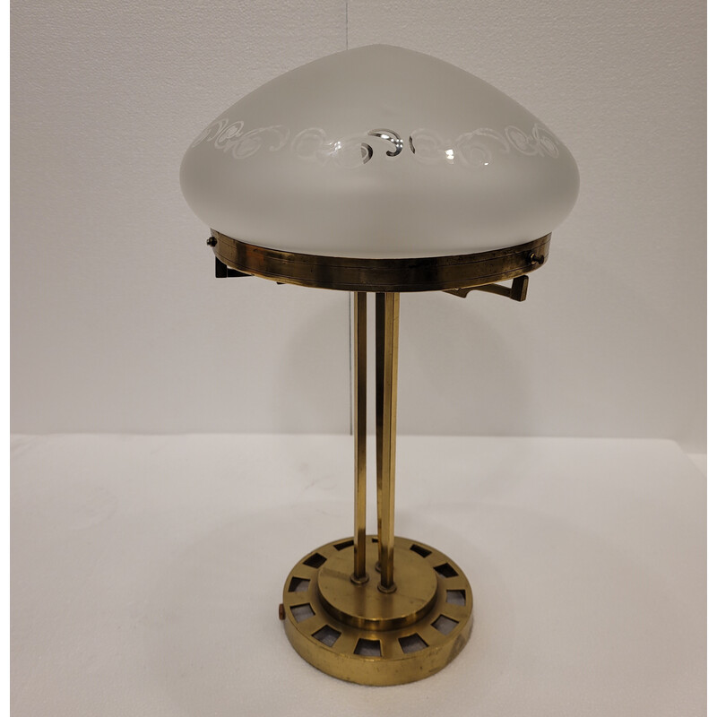 Lámpara de sobremesa Art Déco vintage en bronce dorado y cristal, Francia 1940