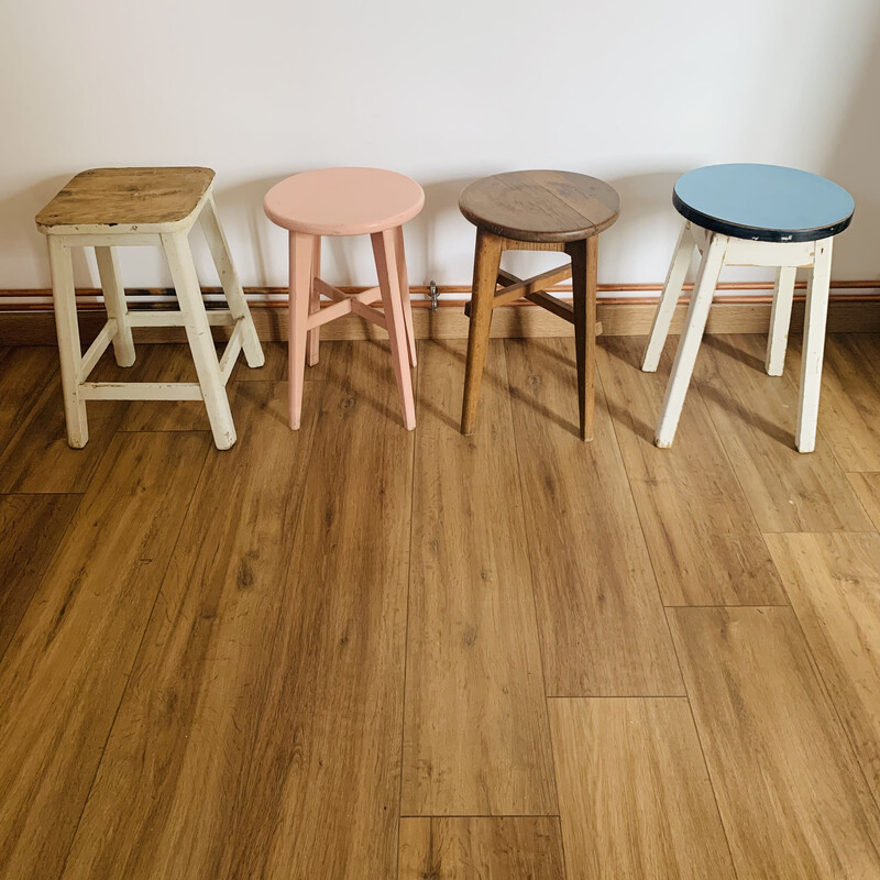 Set of 4 vintage stools in wood and formica