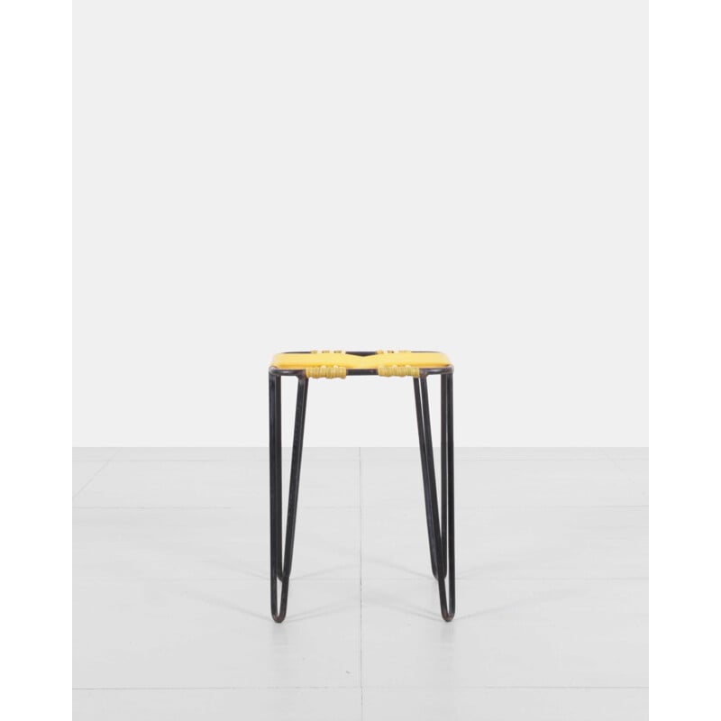 Polish metal and braided scoudidou stool - 1950s
