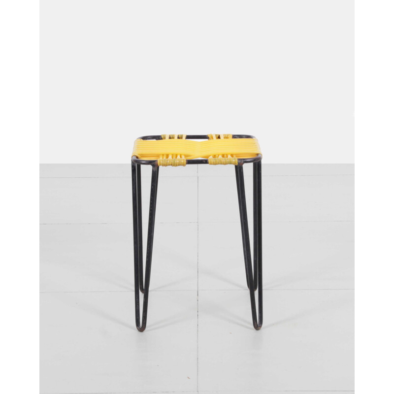 Polish metal and braided scoudidou stool - 1950s