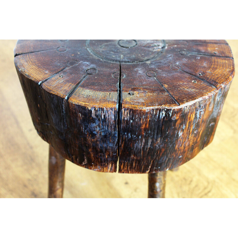 Tabouret vintage en bois massif de chêne