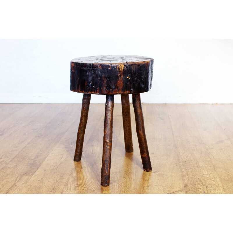 Vintage stool in solid oak wood