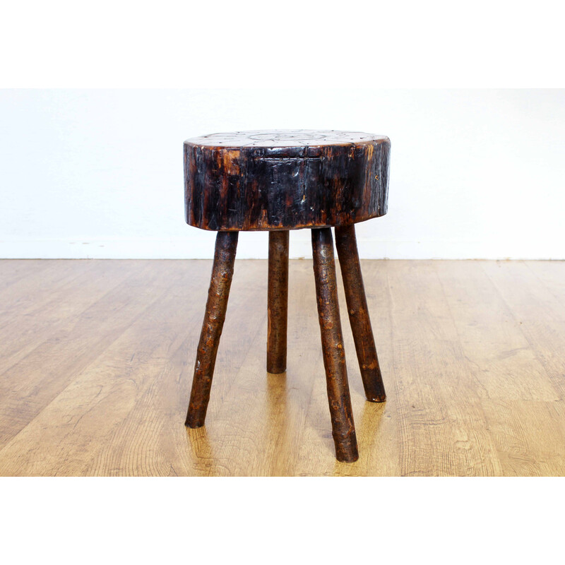 Tabouret vintage en bois massif de chêne