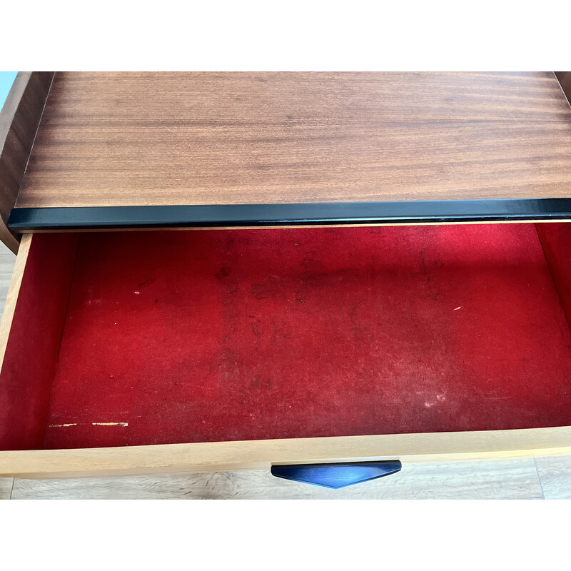 Vintage chest of drawers with 3 drawers in red velvet, 1960