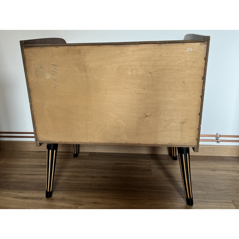 Vintage chest of drawers with 3 drawers in red velvet, 1960