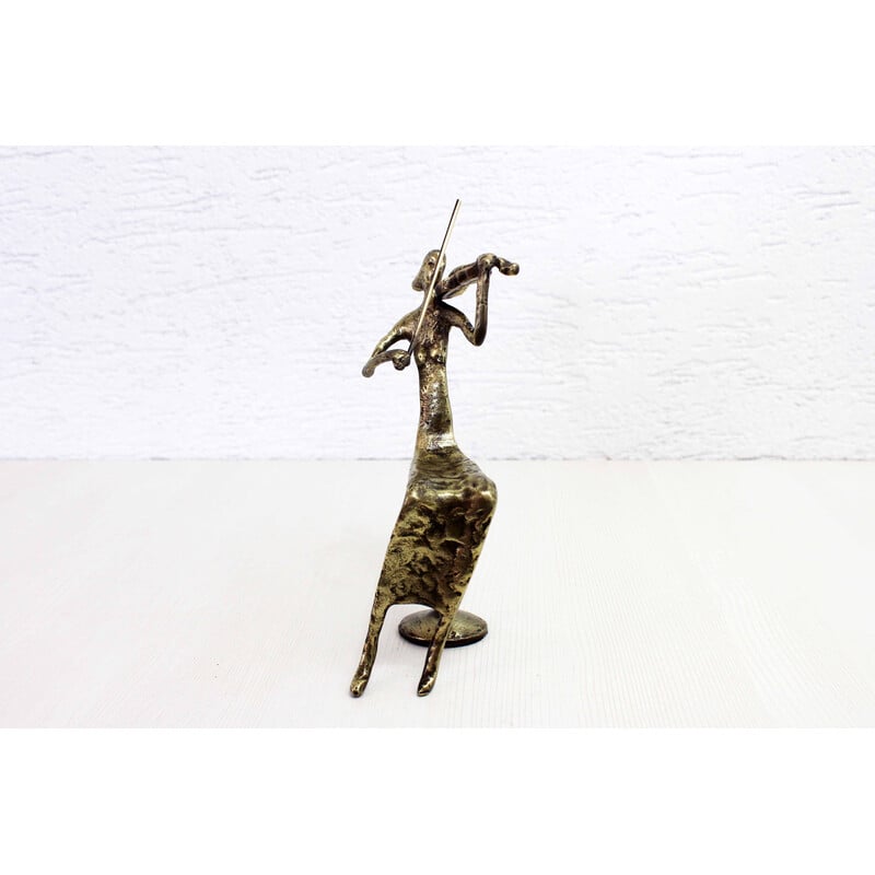 Escultura vintage en bronce de un violinista, Bernard Kim, 1970
