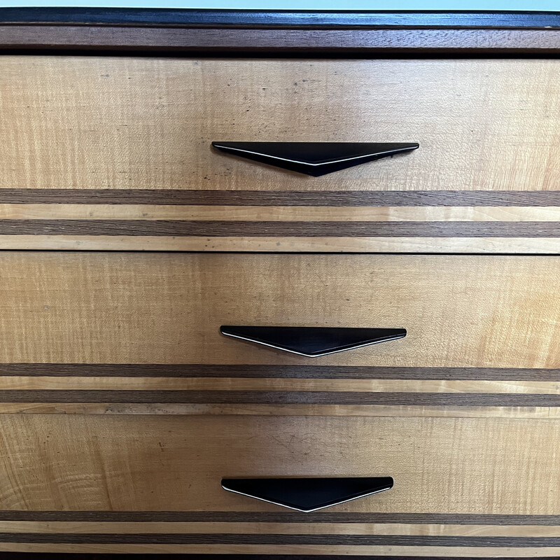 Vintage chest of drawers with 3 drawers in red velvet, 1960