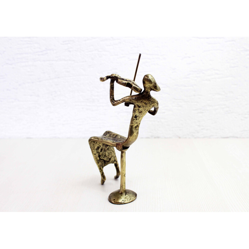 Escultura vintage en bronce de un violinista, Bernard Kim, 1970