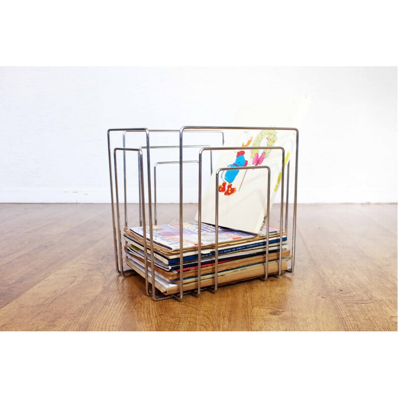 Vintage chrome metal magazine rack by Willi Glaeser for Tmp, 1980