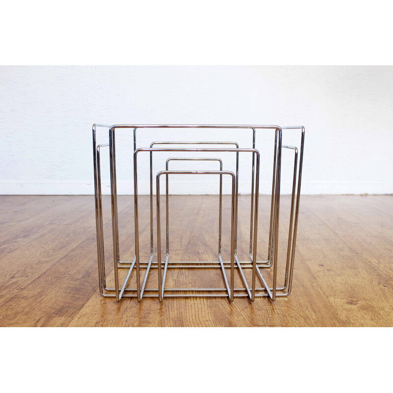 Vintage chrome metal magazine rack by Willi Glaeser for Tmp, 1980