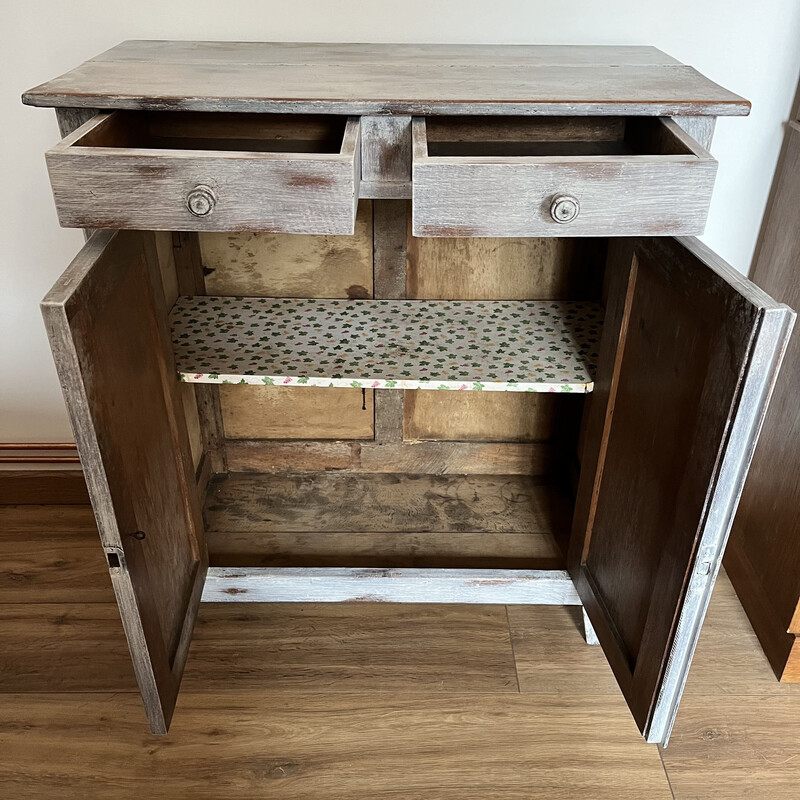 Vintage cerusé effect sideboard with 2 drawers and 1 shelf