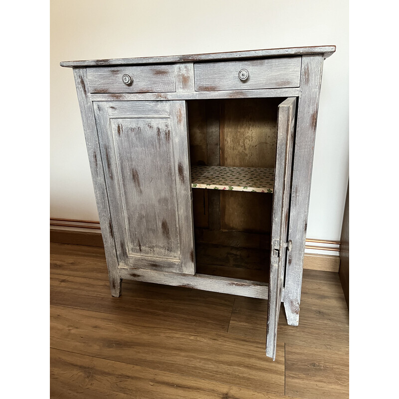 Vintage cerusé effect sideboard with 2 drawers and 1 shelf