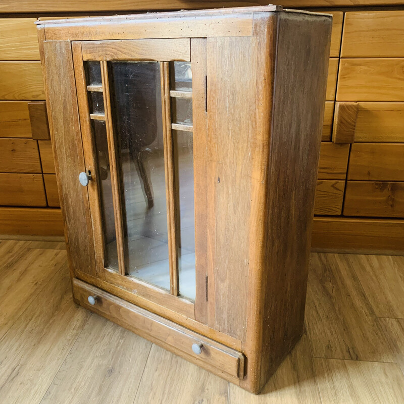Armoire à pharmacie vintage en bois et vitres