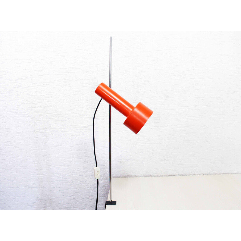 Vintage orange metal desk lamp on chrome stem, 1970