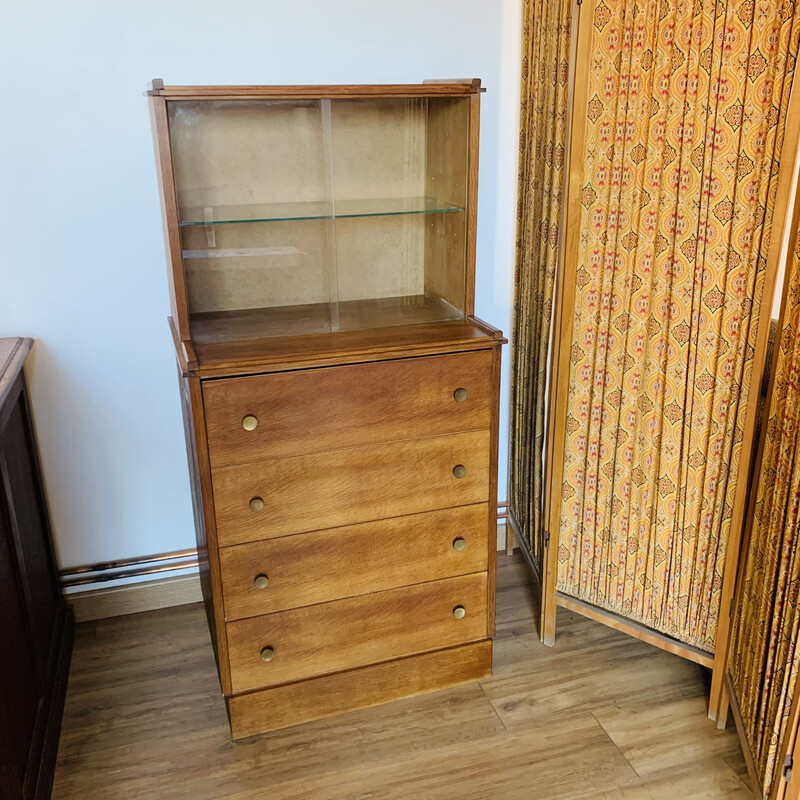 Meuble vintage avec vitrine avec 3 tiroirs