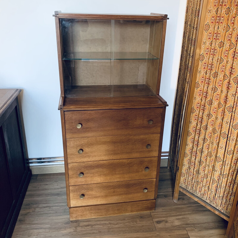 Meuble vintage avec vitrine avec 3 tiroirs