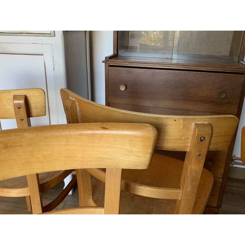 Set of 5 vintage bistro chairs in blond beech for Thonet, Czechoslovakia 1970