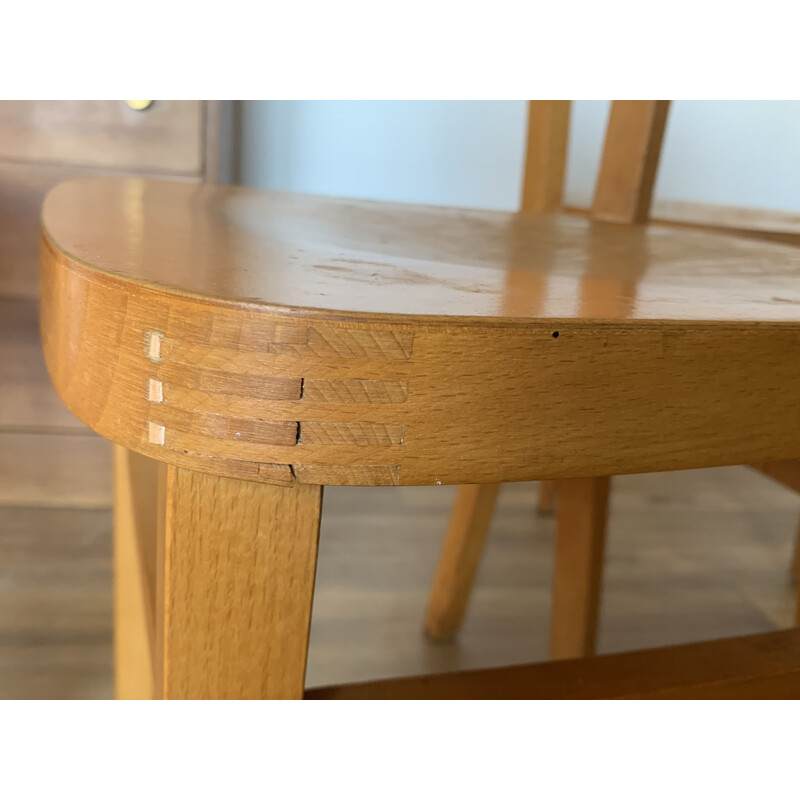 Ensemble de 5 chaises bistrot vintage en hêtre blond pour Thonet, Tchécoslovaquie 1970