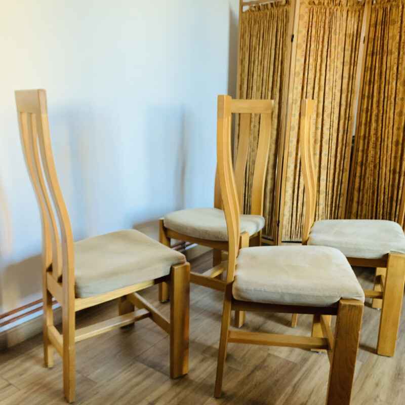 Set of 4 vintage chairs in solid elm and alcantara for Regain, 1980