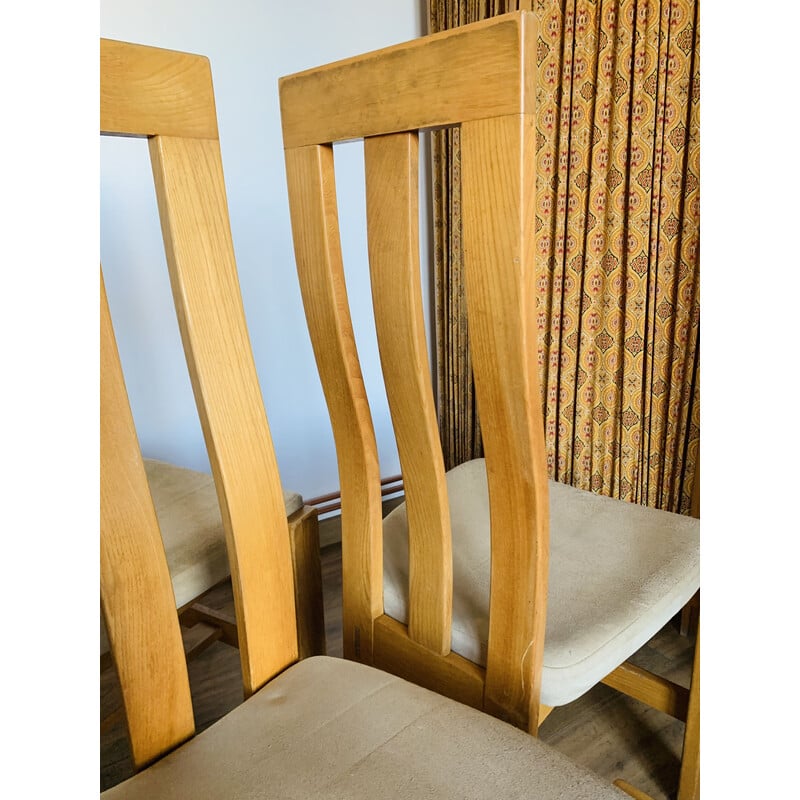 Set of 4 vintage chairs in solid elm and alcantara for Regain, 1980