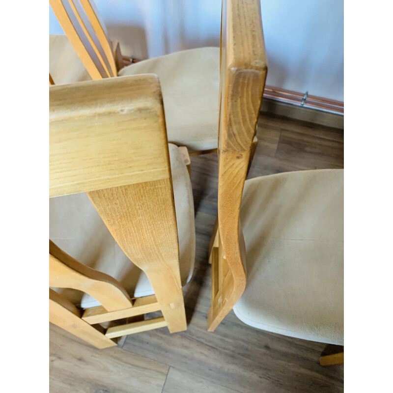 Set of 4 vintage chairs in solid elm and alcantara for Regain, 1980