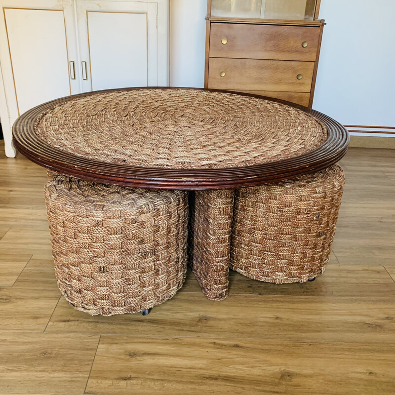 Vintage woven rope and rattan dining set