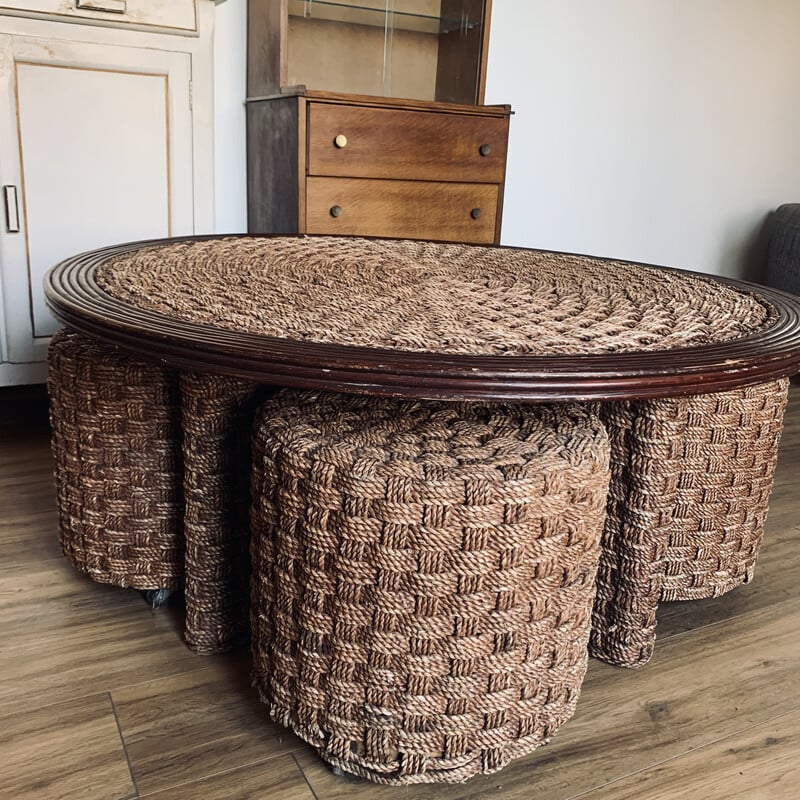 Vintage woven rope and rattan dining set