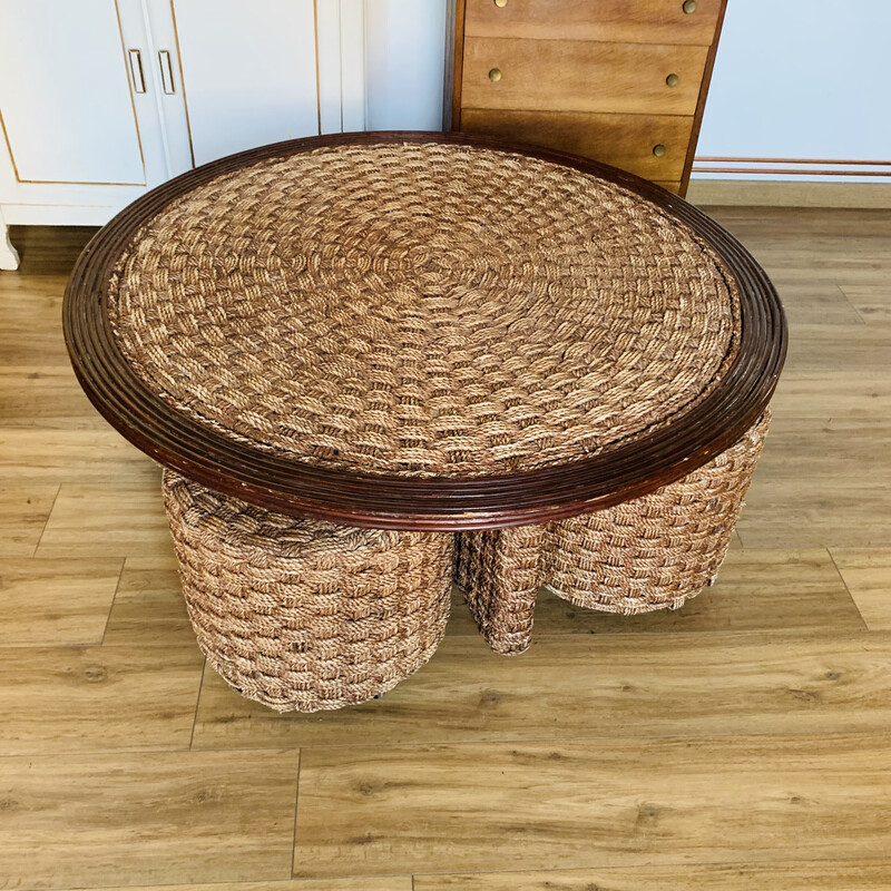 Vintage woven rope and rattan dining set