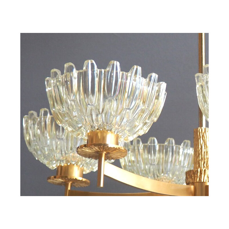 Mid-Century Six-Armed Gold-Plated Chandelier - 1950s