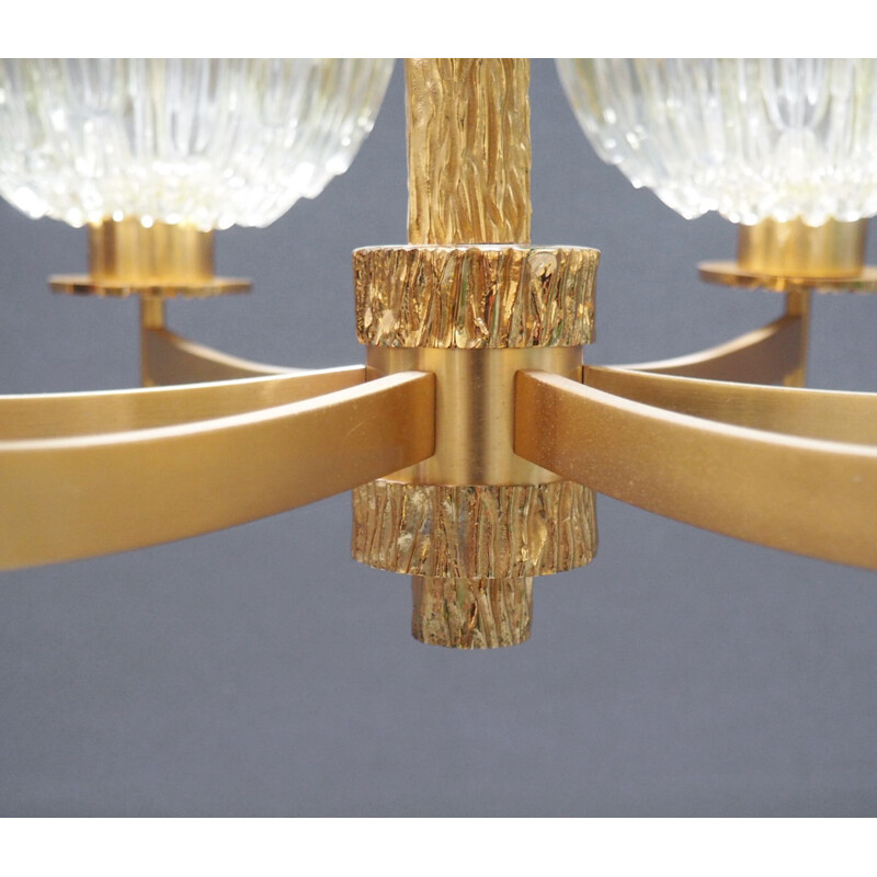 Mid-Century Six-Armed Gold-Plated Chandelier - 1950s