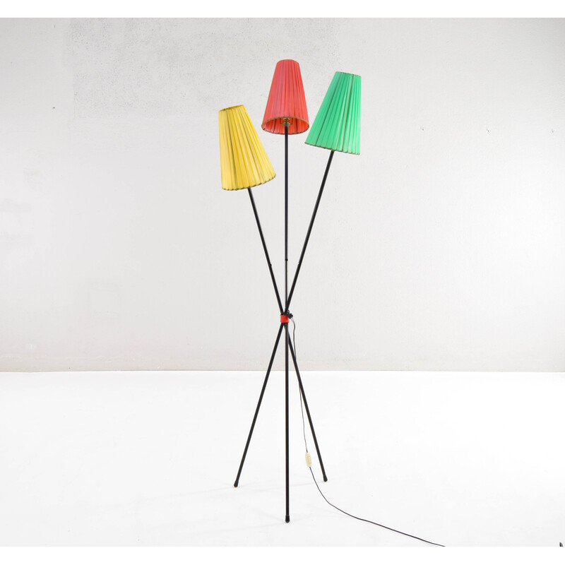 Vintage tripod floor lamp in iron bar, France 1950