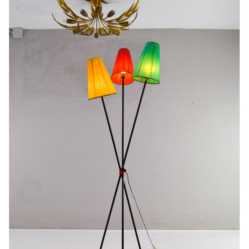 Vintage tripod floor lamp in iron bar, France 1950