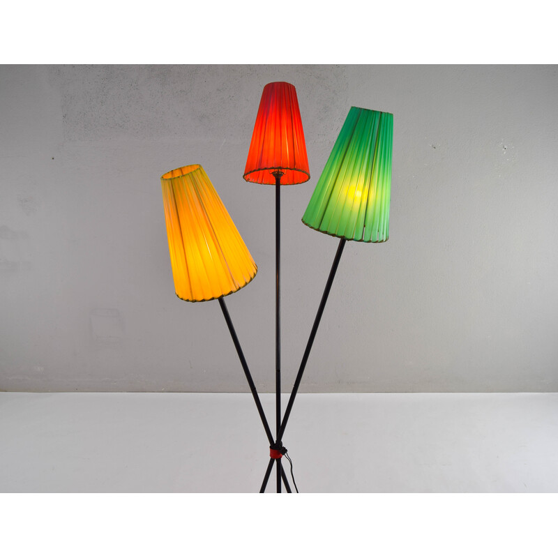 Vintage tripod floor lamp in iron bar, France 1950