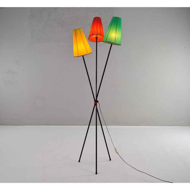 Vintage tripod floor lamp in iron bar, France 1950