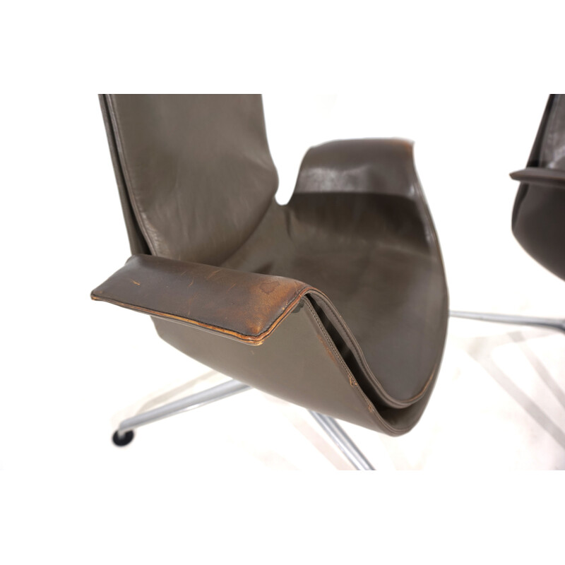 Pair of vintage FK6725 leather chairs by Kastholm and Fabricius for Alfred Kill International, 1960