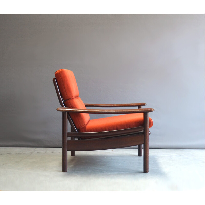 Paire de fauteuils lounge danois orange en palissandre - 1960