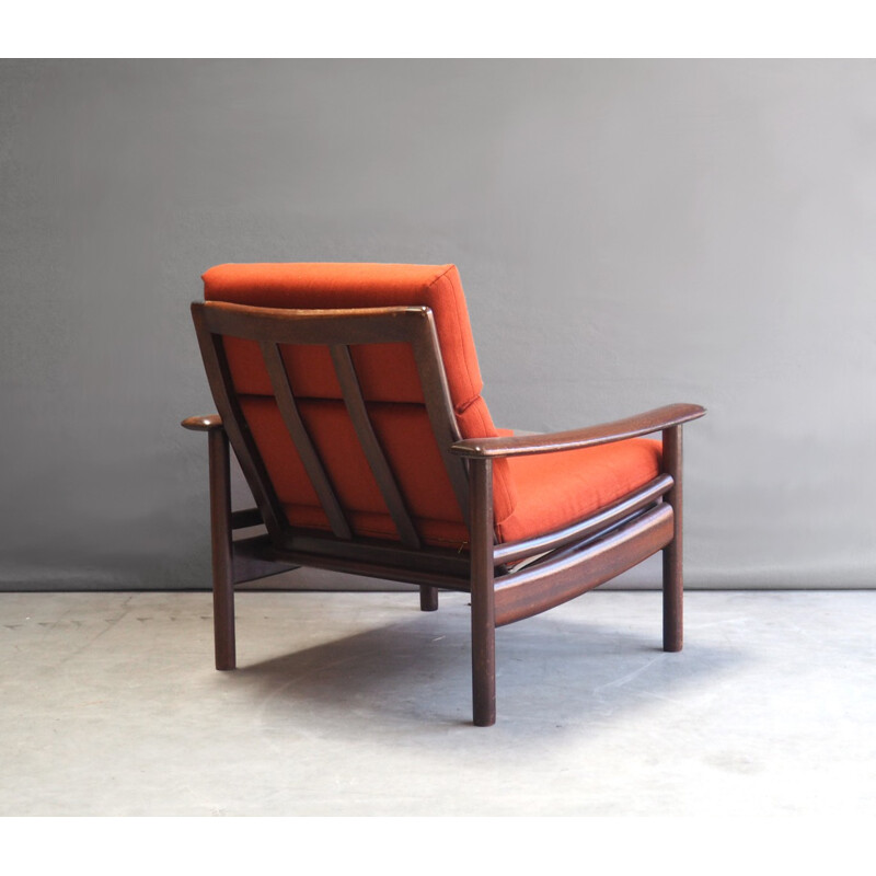 Paire de fauteuils lounge danois orange en palissandre - 1960