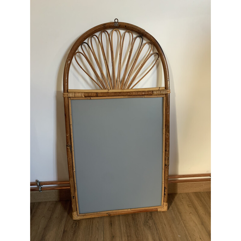 Miroir vintage rectangulaire cadre en rotin