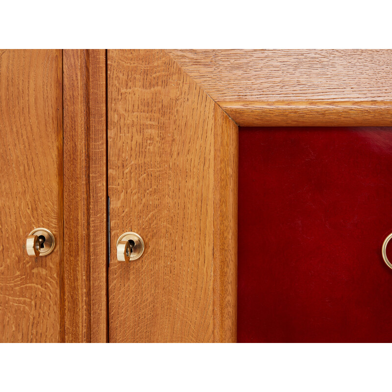 Vintage sideboard in Chinese lacquered oak and brass by Jacques Adnet, 1940