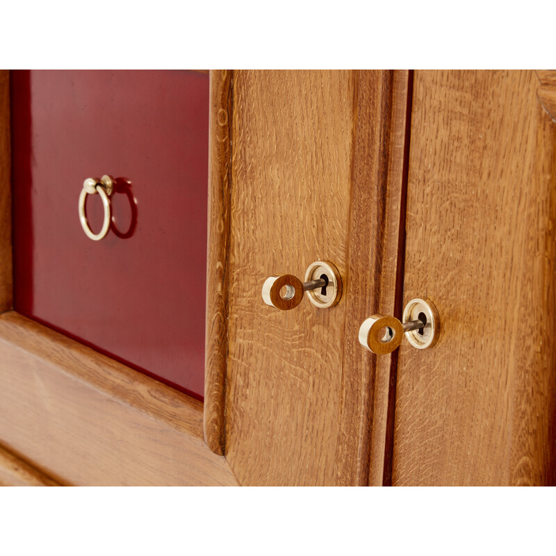 Vintage sideboard in Chinese lacquered oak and brass by Jacques Adnet, 1940