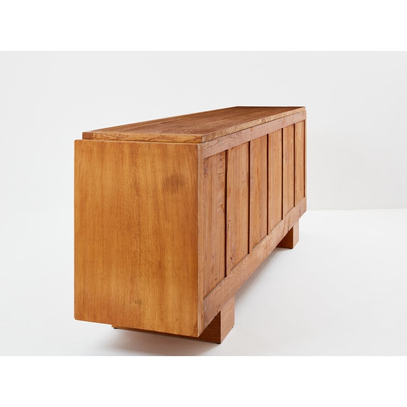 Vintage sideboard in Chinese lacquered oak and brass by Jacques Adnet, 1940