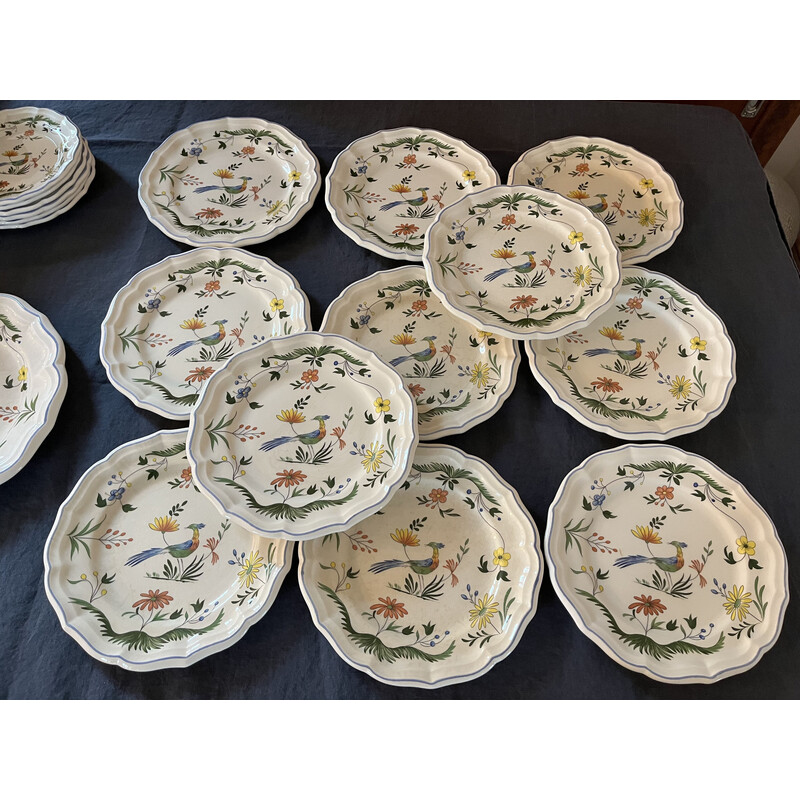 Ensemble de 18 vaisselles vintage Gien orné d’un motif d’oiseau