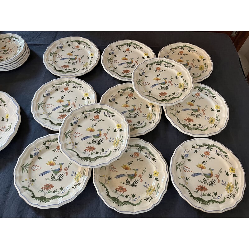 Lote de 18 platos vintage de Gien decorados con un motivo de pájaros